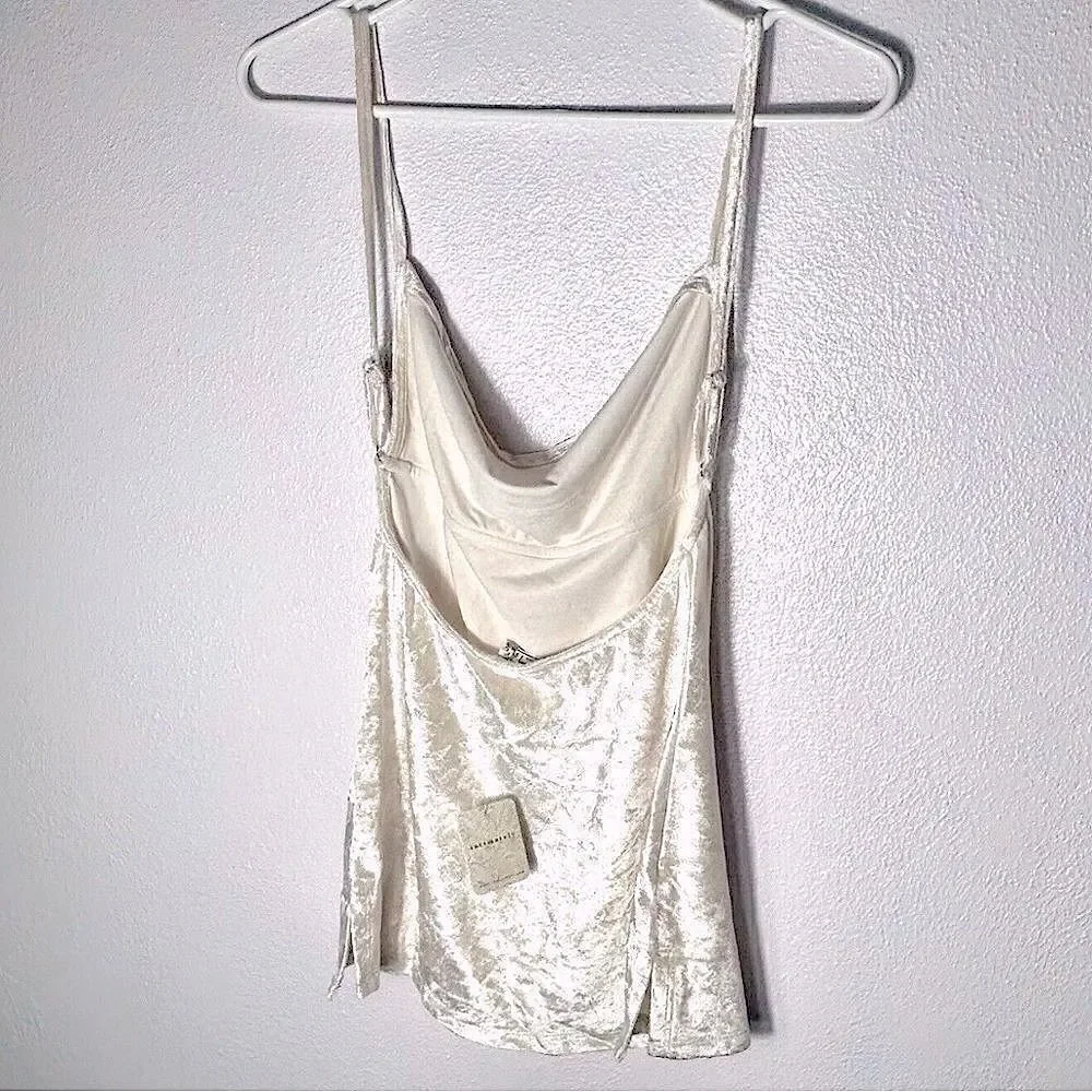 Free People All Night Velvet Top spaghetti strap Tunic cami champagne white $68
